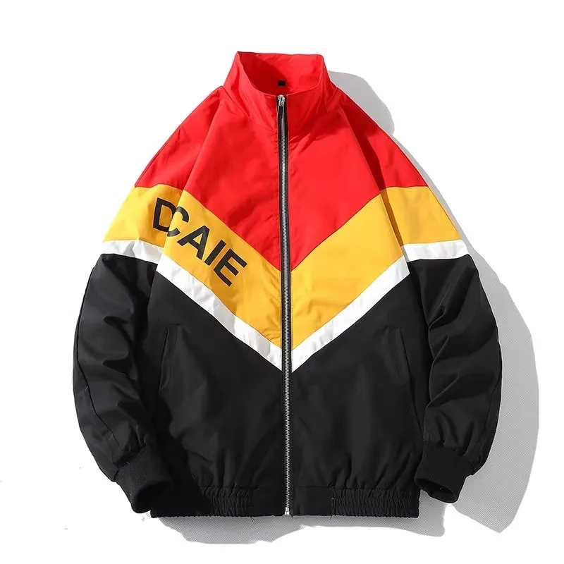 Men Hip Hop Streetwear Jacket Coat Patchwork Harajuku Jacket Windbreaker Oversized Track Jacket Pocket Hip Hop Bomber Jacket
