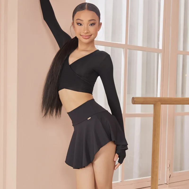 ZYM 2025 Latin Dance Röcke für Mädchen Leopard Schwarz Träger Röcke Chacha Rumba Tango Kleid Kinder Latin Performance Röcke DQS 14057