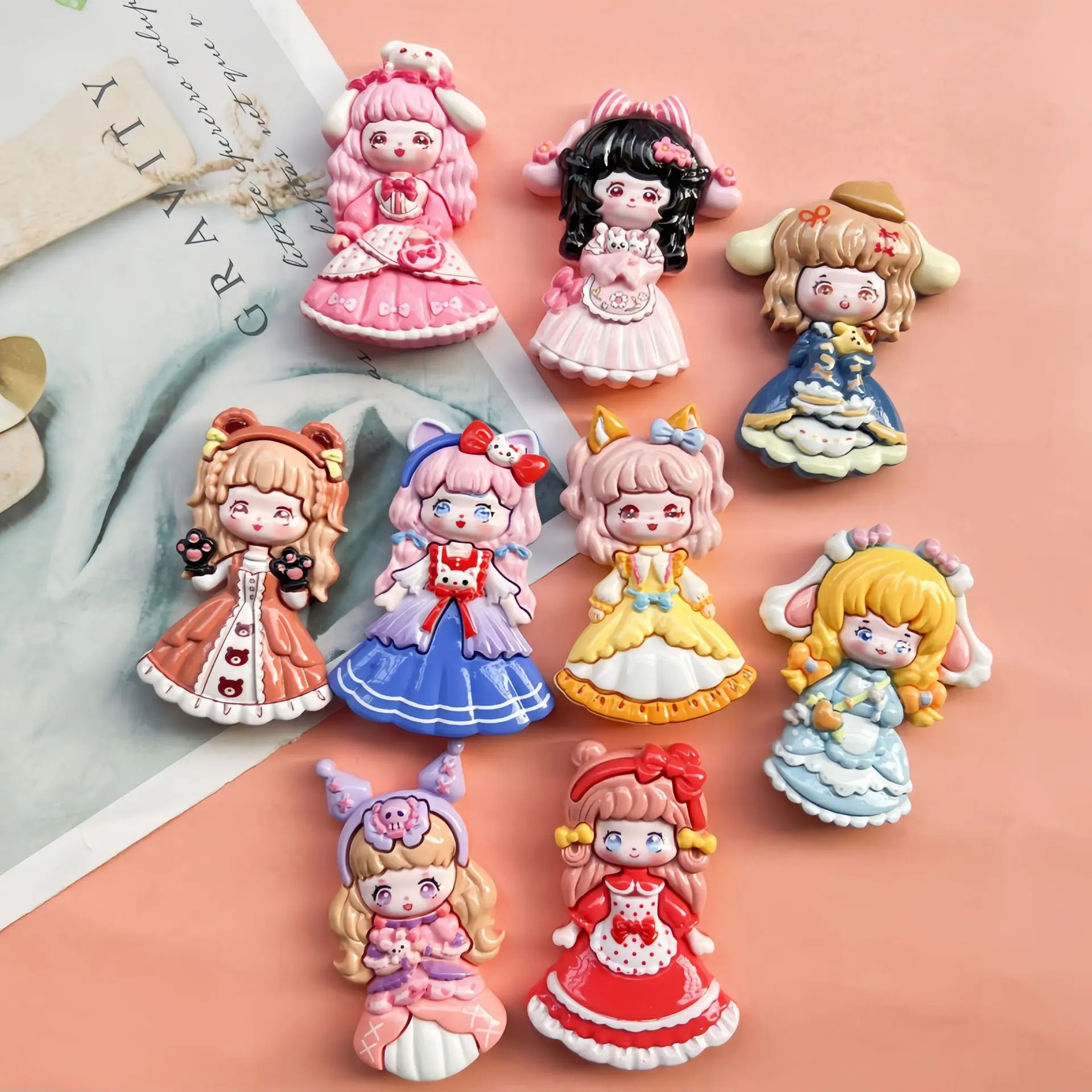 2pcs Large Cartoon Ball Princess Dress cartoon resin flatback cabochon diy crafts materials kid handmade jewelry charms