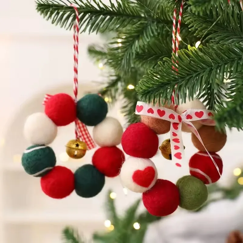 

Christmas Decoration Handmade DIY Wool Ball Mini Bell Wreath Christmas Tree Pendant Christmas Decoration