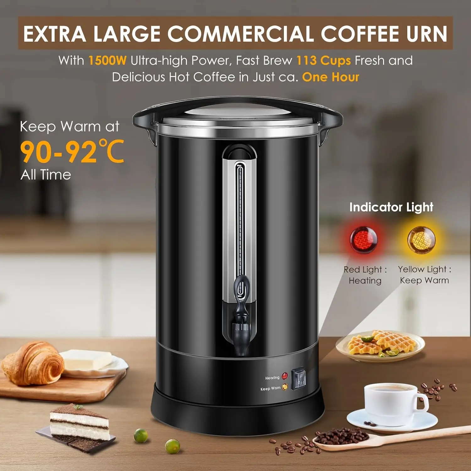 Urn 80 Cups Large Coffee Dispenser 12L Full Stainless Steel Commercial Coffee Maker Double Wall Quick Brew Electric Bever