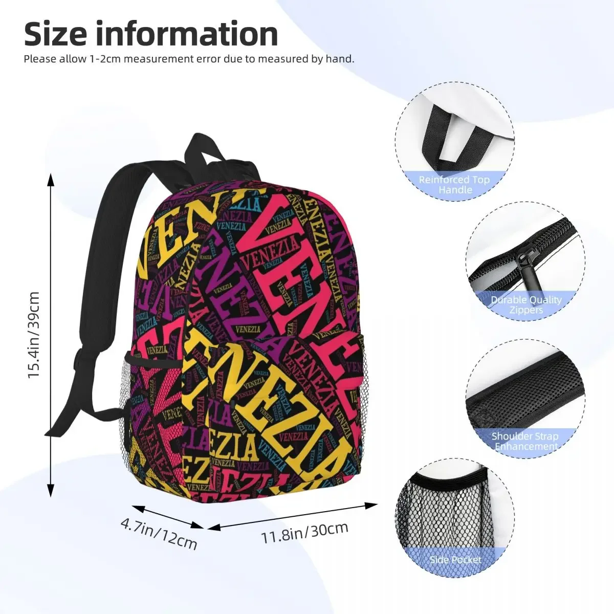 Venezia Word Cloud Tag Cloud Word Collage Wordle Backpacks Boys Girls Bookbag Students School Bags Travel Rucksack Shoulder Bag