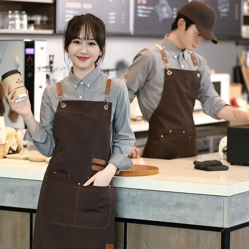 Waterproof Kitchen Apron For Women/Men With Pockets Work  Cleaning Pinafore Restaurant Shop Waiter Work Uniform