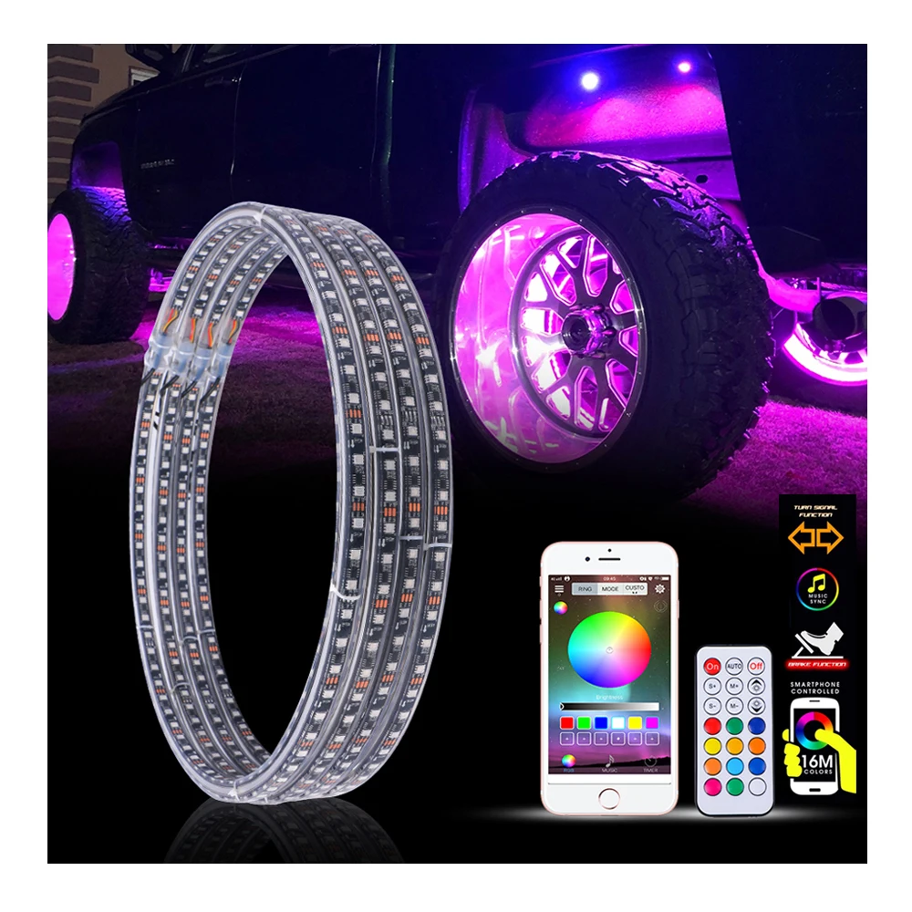 IP67 Waterproof  car rgb wheel lights Color Changing light rgb Ring wheel led lights for car rims with App Control for truck