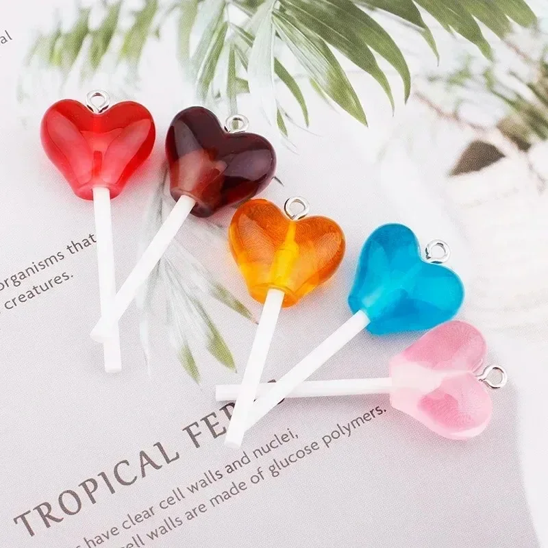 10Pcs 3D Sugar Lollipop Resin Charms Kawaii Mini Sweet Candy Pendants DIY Jewelry Findings For Keyring Earrings Making