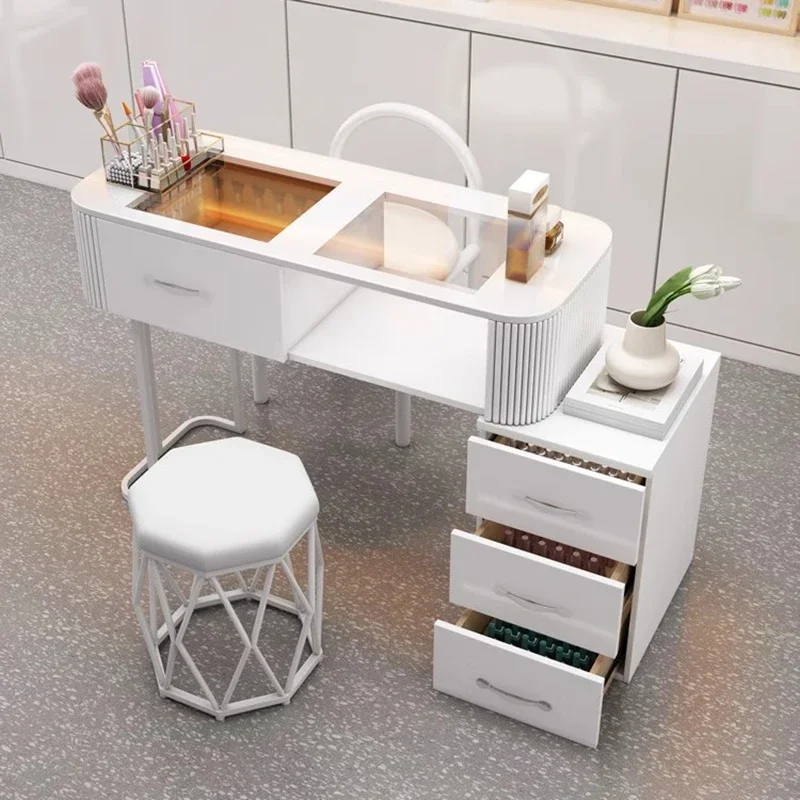 Nail Table White Multifunctional Glass Luxurious And Simple Professional Design Mesa De Manicure Mesas Para Manicuree Furniture