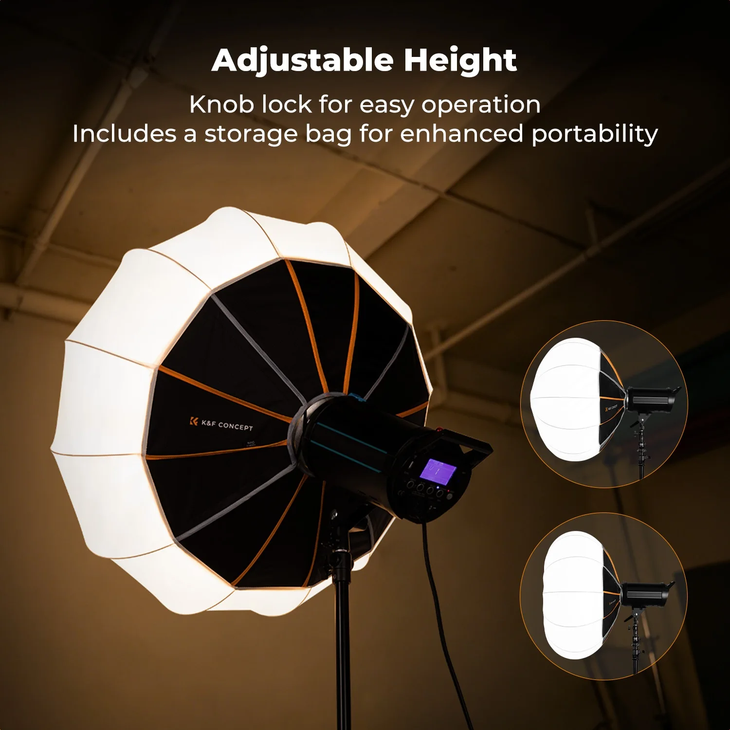 K&F CONCEPT 25.6"/65cm Lantern Softbox Portable Depth Adjustable Bowens Mount with Pouch&Quick Release Light Softbox for Studio - view 6