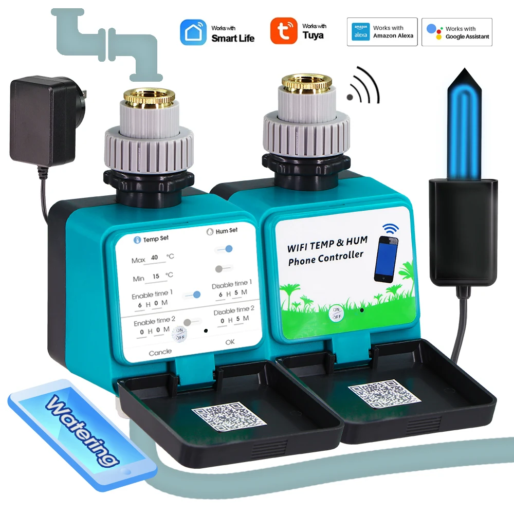 

Садовый таймер воды с Wi-Fi, с монитором температуры и влажности почвы, беспроводной Bluetooth-совместимый контроллер, умный водонепроницаемый датчик