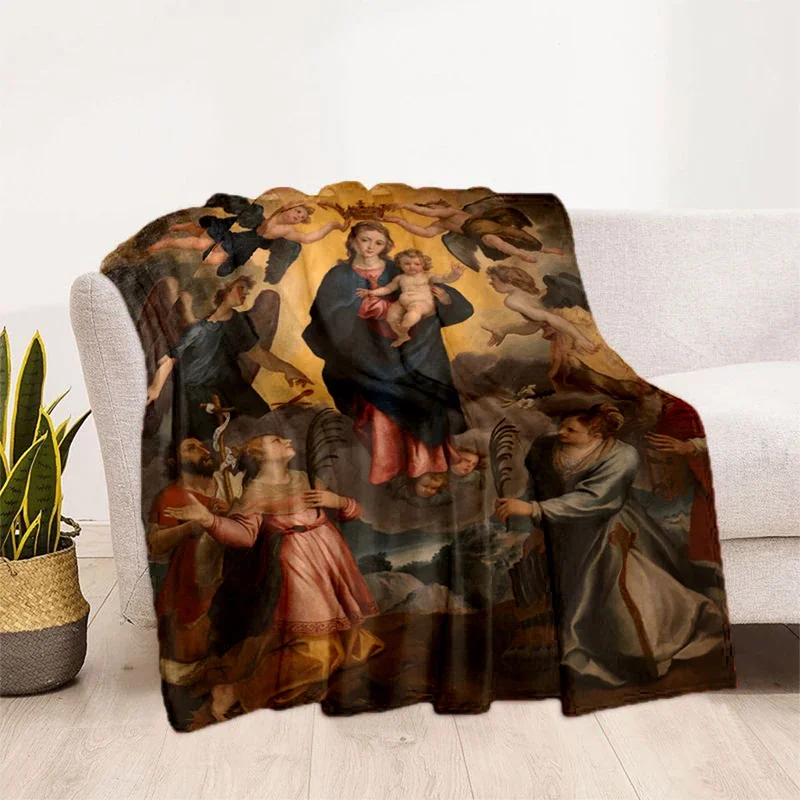 Jesus Virgin Maria Believer Pray Pattern manta plaid Soft Warm Flannel Throw Blankets gift sofa bed cover soft and hairy blanket