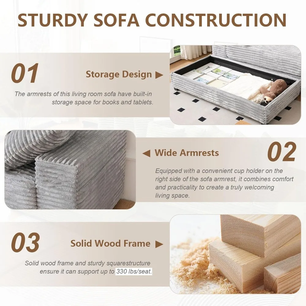 Современный секционный диван в облачном стиле с глубоким сиденьем и пуфиком для хранения вещей для гостиных и квартир