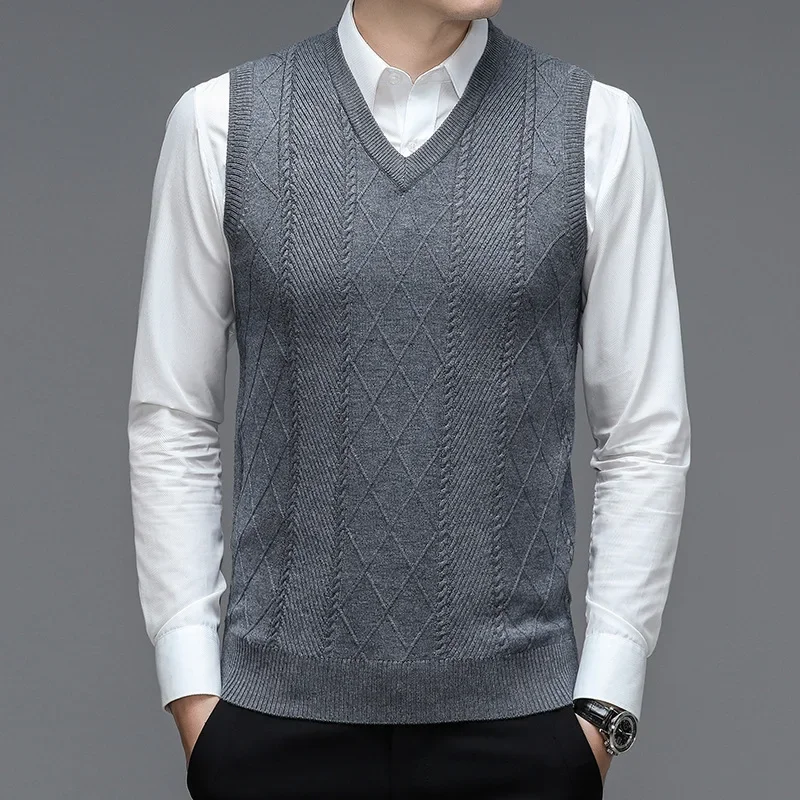 

Sweater Vest Men 2024 New Fashion New Mens Wool Vest Casual Men's Jacquard Business Casual V-neck Man Clothes