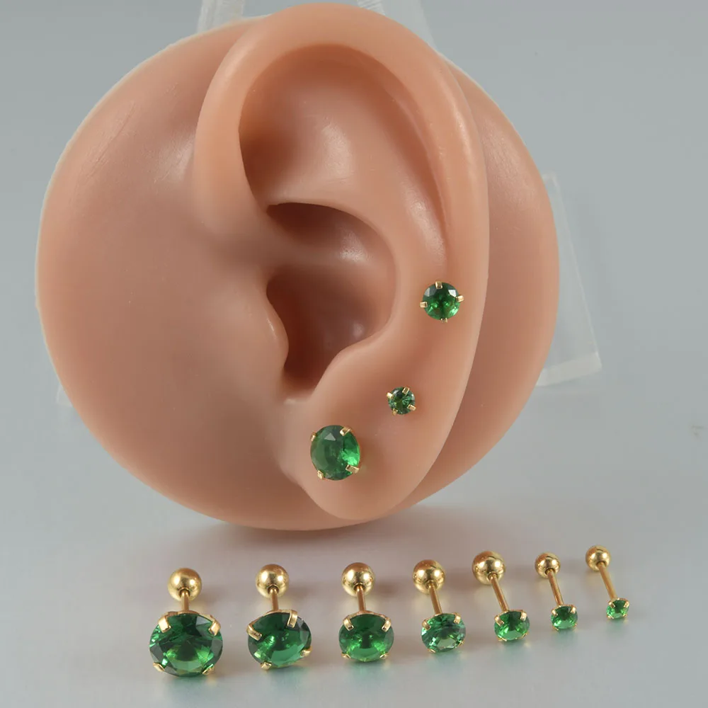 1/2pcs Stainless Steel Green Zircon Golden Color Ear Tragus Helix Bar Cartilage Ear Earring Stud Piercing Body Jewelry