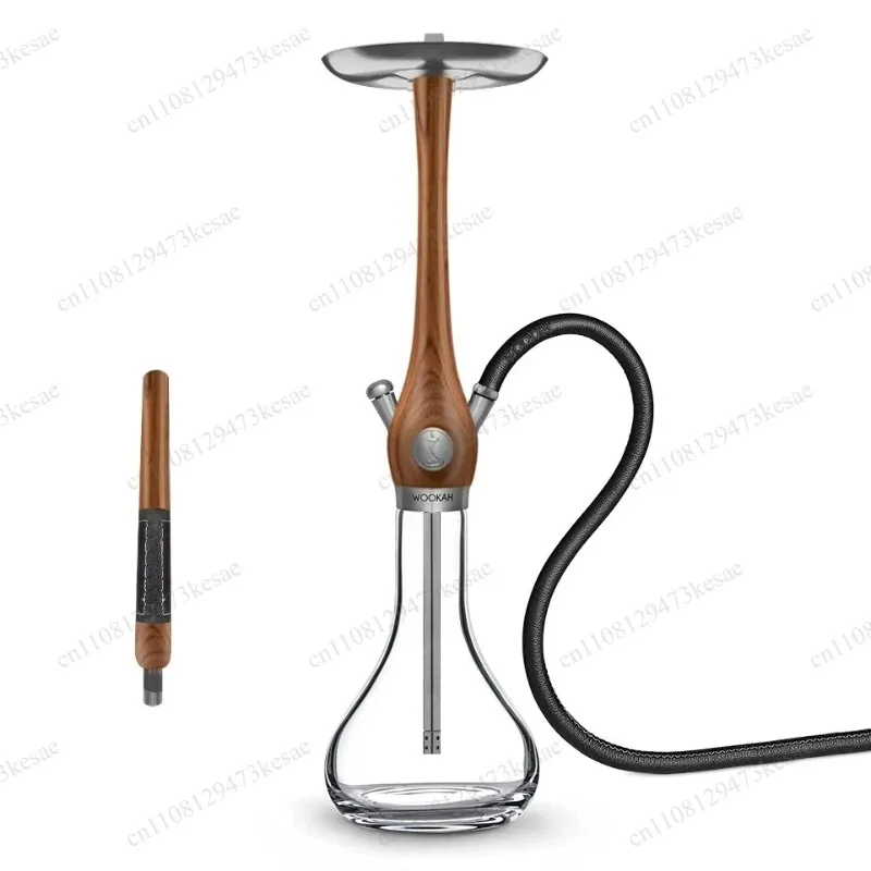Wookah Shisha Set 75cm Wooden Large Hookah with Glass Bottle Single Pipe Premium Personality