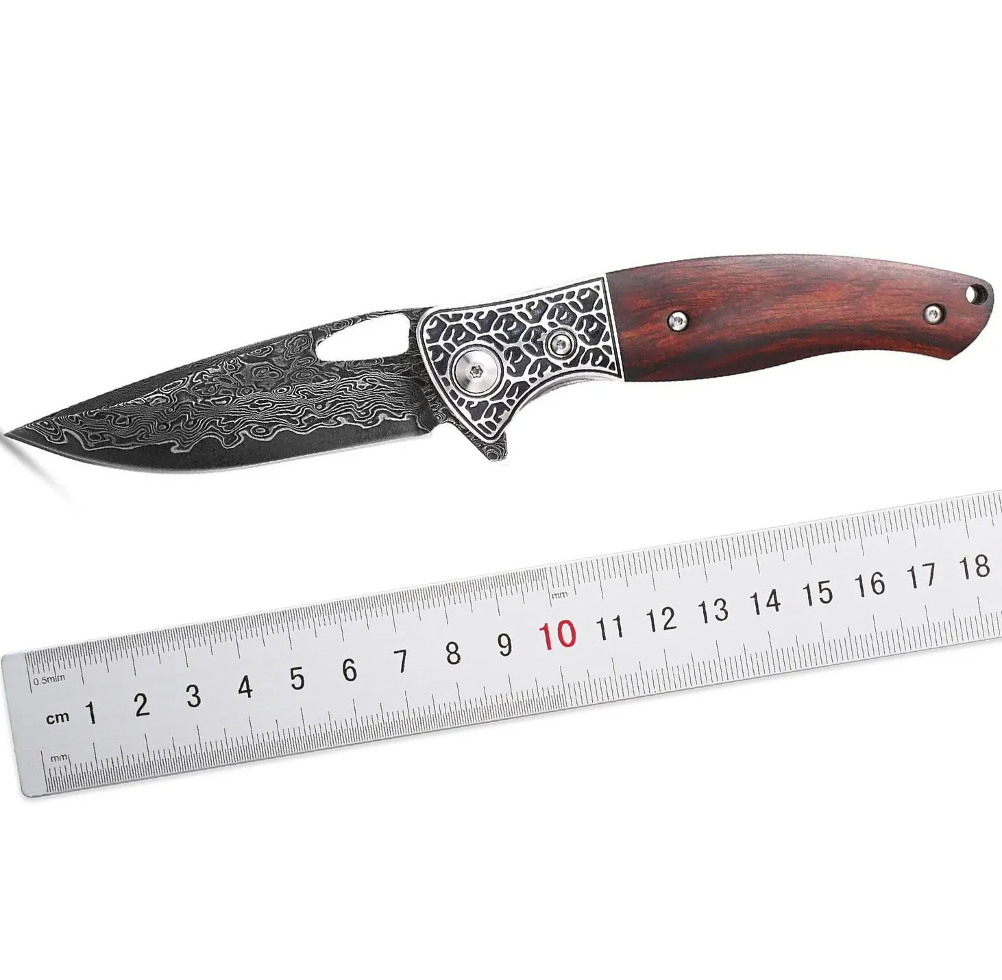 Sitivien ST206 Damascus Steel Folding Knife VG10 Core Blade Desert Ironwood+CNC Precision Carving Handle Classical  EDC Knifes