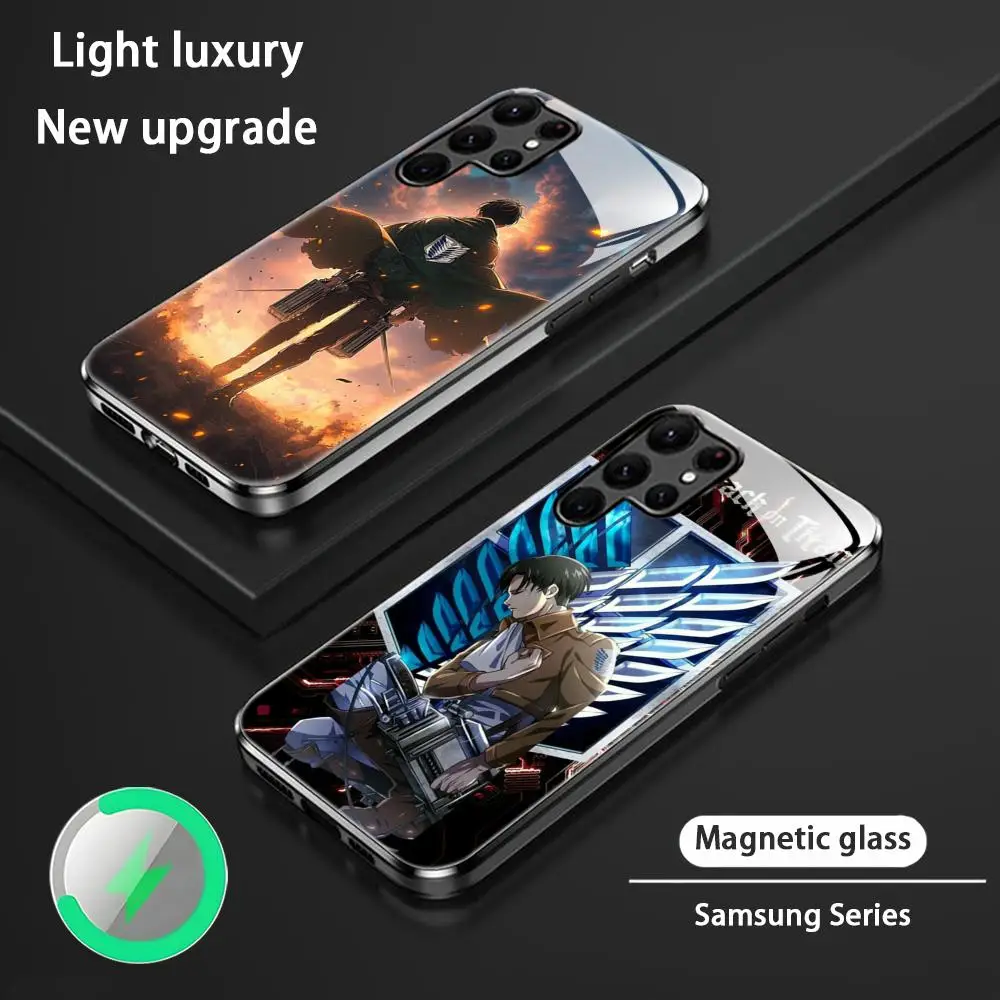 

A-attack on titan Levi Phone Case For Samsung S24 S23 S22 S21 S20 Plus Ultra Note20 Glass Magnetic Phone Case