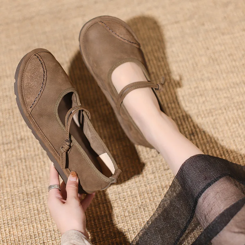 Retro Mary Janes Flat Shoes for Women Fashion Patchwork Shallow Casual Flats Plus Size Ladies Spring Autumn Soft Leather Loafers image 3