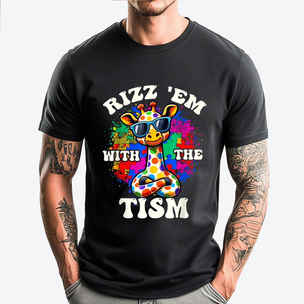 

Rizz em With The Tism Shirt Funny Autism Shirts Designer T Shirt Moderate elasticity Christmas Easter Day