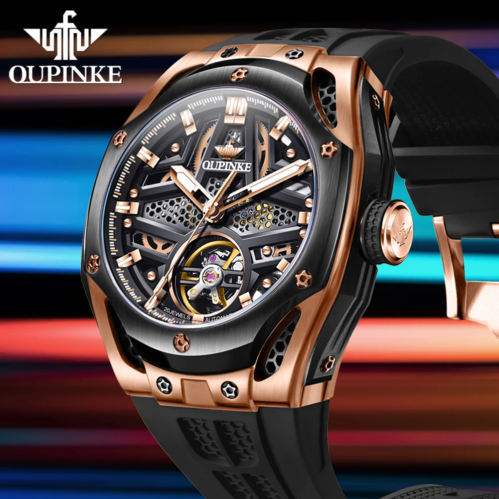 OUPINKE Men\'s Watches Full Skeleton 50ATM Waterproof Luminous Automatic Mechanical Watch for Man