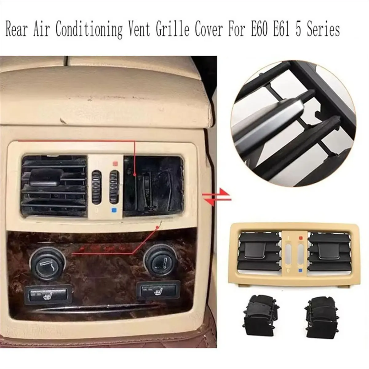 B09A Rear Air Conditioning Vent Grille Cover AC Outlet Duct Trim for BMW E60 E61 5 Series Beige