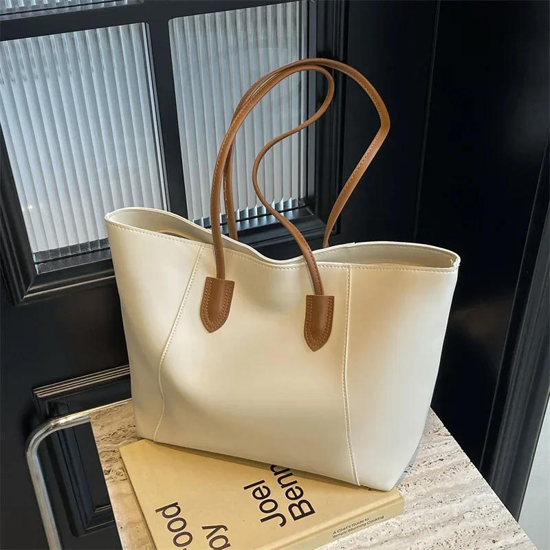 Solid Color PU Shoulder Bag with Zipper Fashionable and Simple, Classic Commuting Style Large Capacity 2024 Casual Handbag