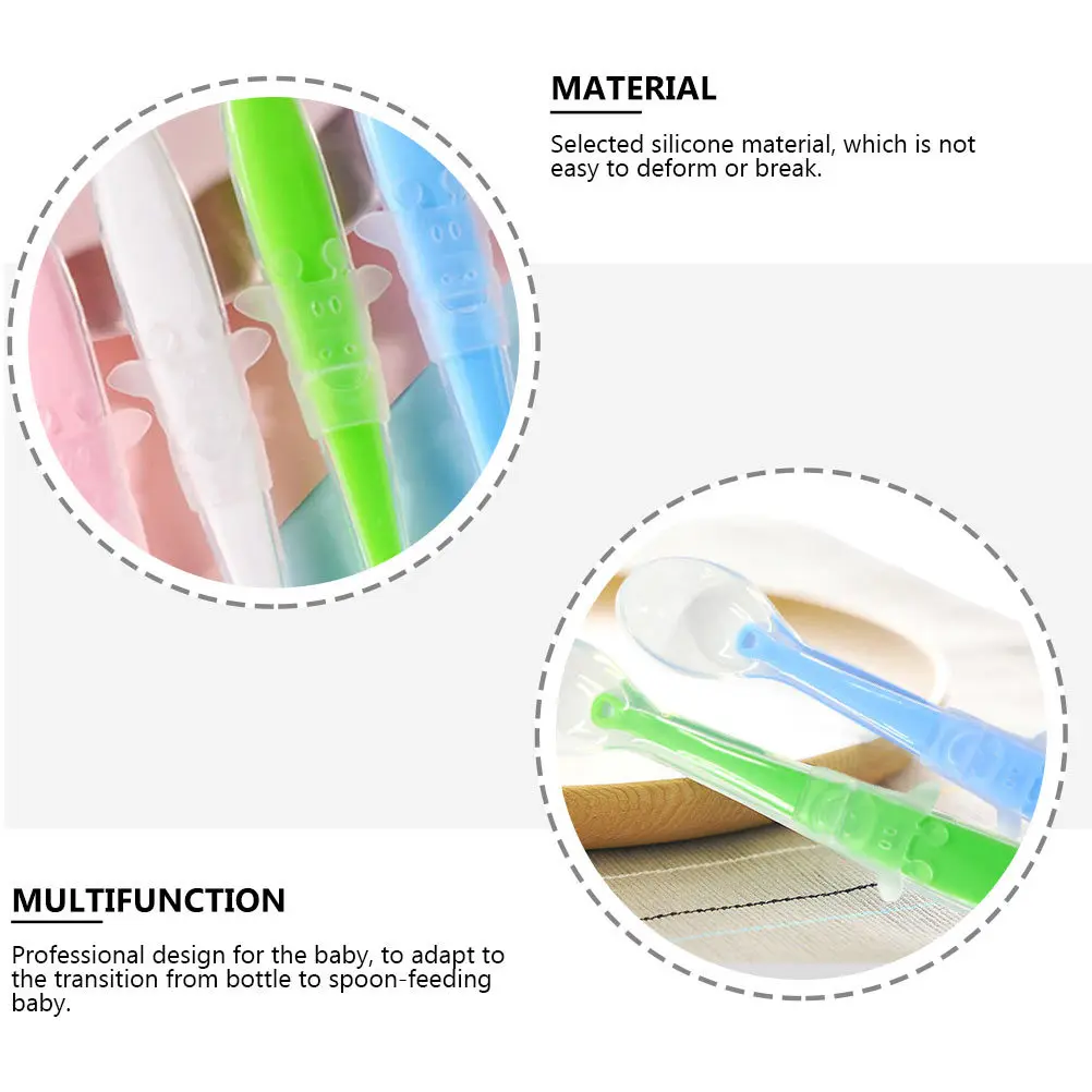 

4Pcs Baby Silicone Spoon High Grade Soft Material Safe for Feeding Training -Feeding Transition Spoon