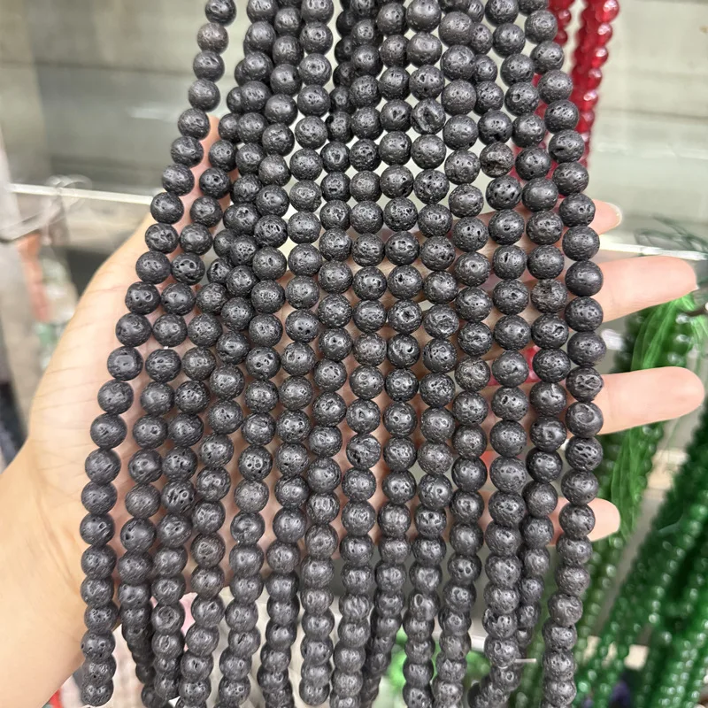 Volcanic Stone Loose Beads Jewelry Accessories DIY Bracelet Necklace Volcanic Rock Round Beads Loose Beads Jewelry Wholesale