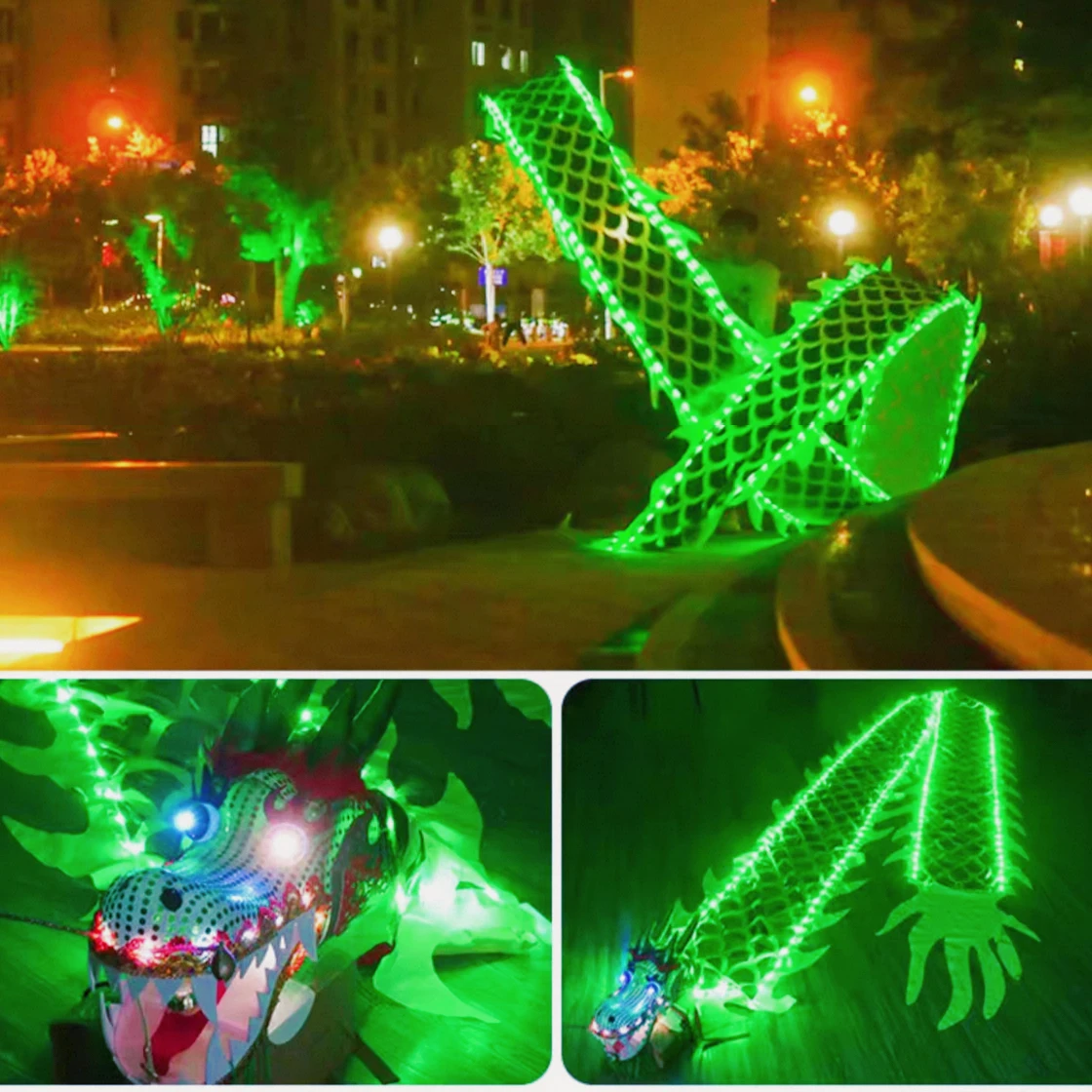 Светящийся маленький дракон-пой с 3D-головой дракона и LED-подсветкой для начинающих, набор для уличных светящихся танцев с драконьими лентами и сценическим реквизитом