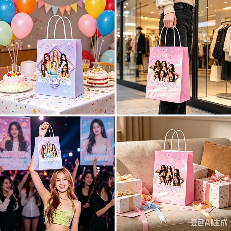 12pcs/Set Katseye Handbag Kpop Girl Birthday Party Favor Bag Goodie Candy Bag Loot Bag Fans Gift Bag  Baby Shower Decoration view 3