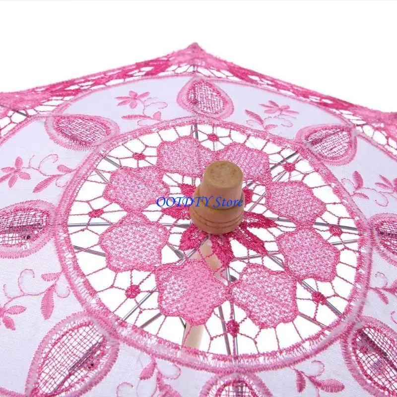 367A Vintage Lace Umbrella Parasol for Sun Umbrella with Wooden Handle for Wedding Decoration Photography Lace Sunshade 5 Col