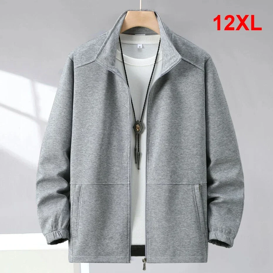 

12XL Plus Size Jackets Men Solid Color Coats Fashion Casual Stand Collar Jacket Male Outerwear Black Grey