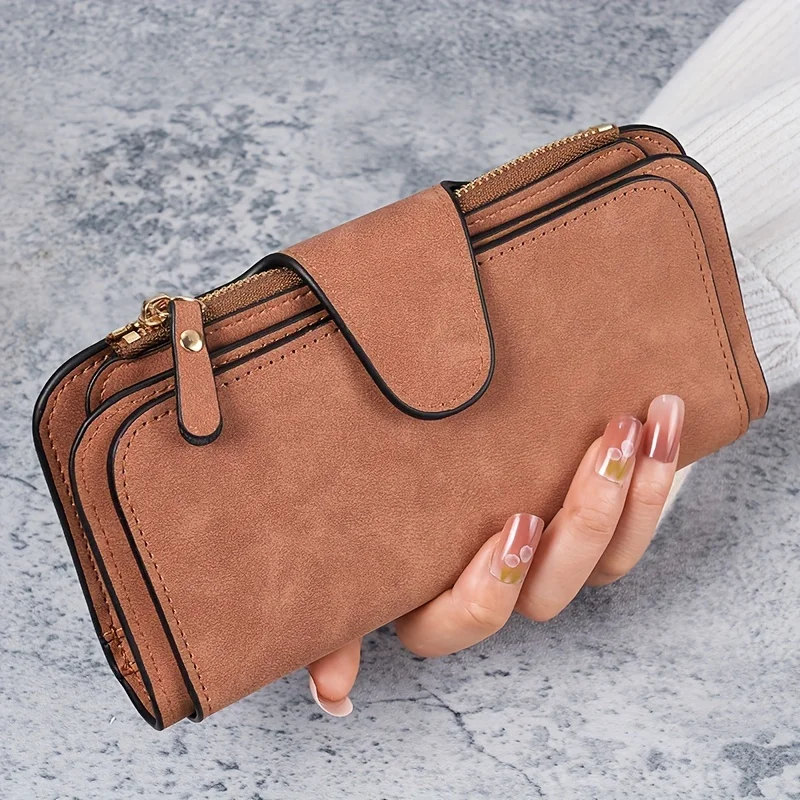 

Wallet, Fashion Faux Leather, Tri-fold Clutch With Zipper And Snap Closure, Multiple Card Slots, Large Capacity, Handheld Purse,