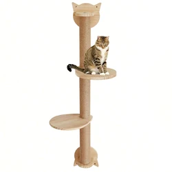 Wall Mounted Sisal Scratching Post Solid Wood Double Jumping Platform Combination Solid Wood Pet Furniture Cat Tree