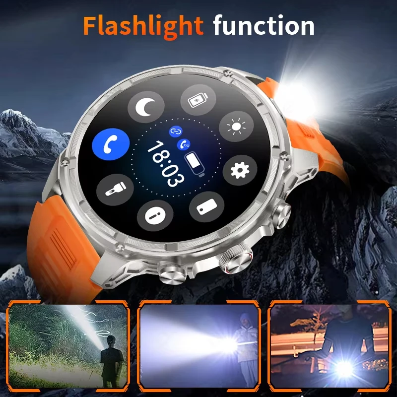 2025 New Men Military Outdoor 710mAh Battery Smart Watch TREX3 1.85-inch HD LED Flashlight Waterproof Bluetooth Call Smartwatch