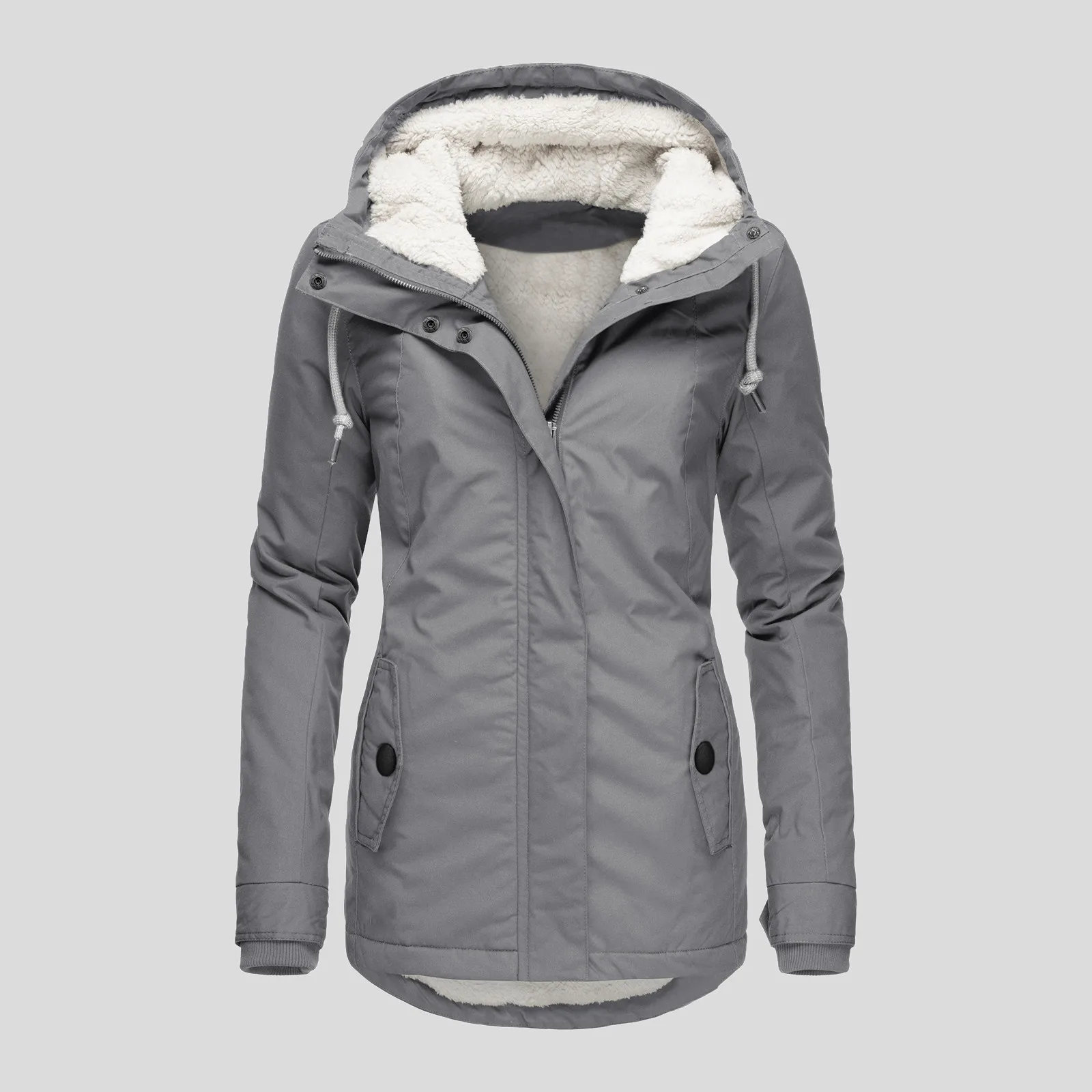 

Solid Color Mid-Length Fleece-Lined Warm Outerwear Daily Work & Casual Outfits 2025 Winter New Women's Hooded Thickened Jacket