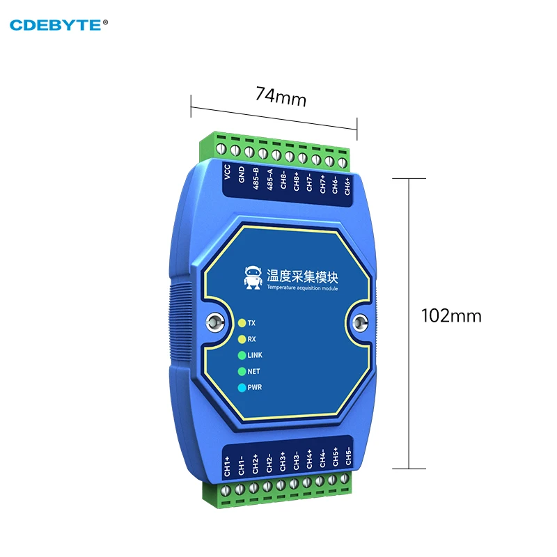 Temperature Acquisition Module 8-Way Type K Thermocouple CDEBYTE ME31-XEXX0800-485 RS485 Support Modbus Double Watchdog DC 8~28V