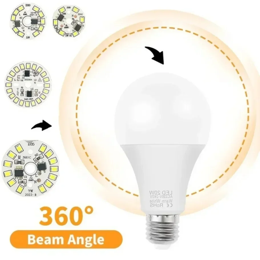 AC220‑240V Round LED Chip 1/5/10PCS SMD2835 Driver‑free 3W 5W 7W 9W 12W 15W 18W LED Light Source Board for Bulb Replacement