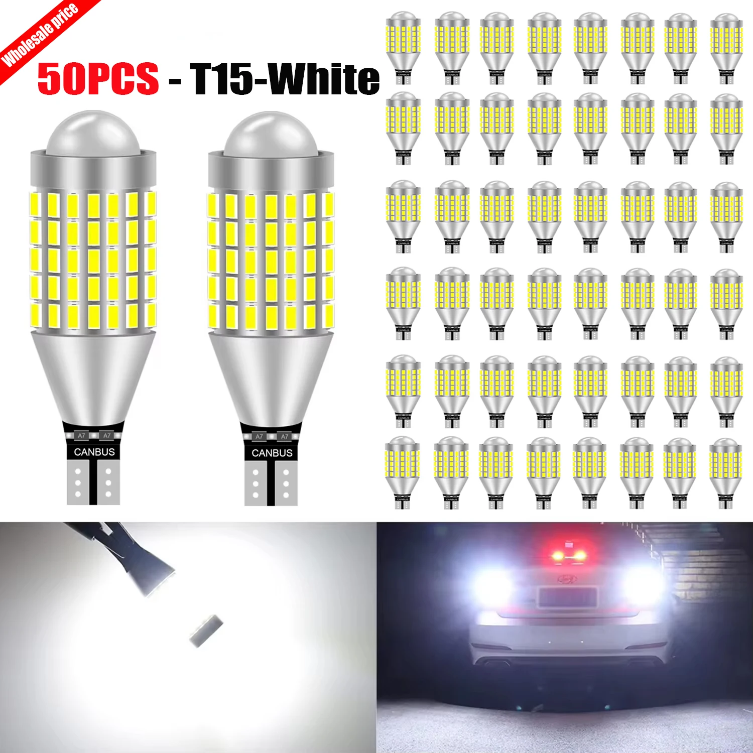 50pcs T15 W16W 921 Canbus 3000Lm LED Third Brake Light 6000K Pure White Powerful For Renault Megane 4 Scenic 4 Fluence Saloon