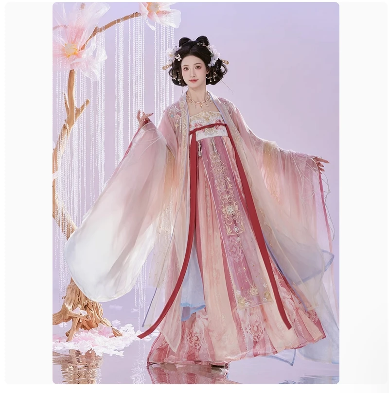 

Женская рубашка Hanfu [белый нефритовый жемчуг] Рубашка принцессы династии Тан с большими рукавами и тяжелой вышивкой, весенне-летняя юбка Hezi