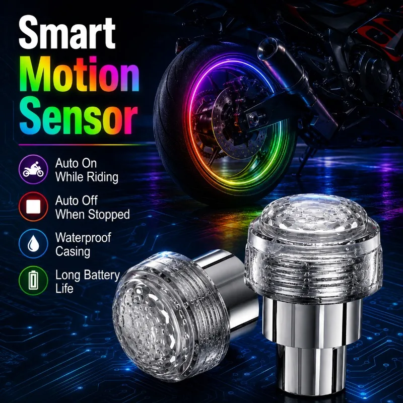 2/4PCS Waterproof LED Tire Valve Stem Lights, Motion Activated Colorful Wheel Glow Lamps for Bicycle, E-Scooter and Motorcycle