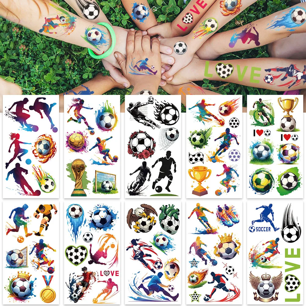 10Pcs/set Sports Football Temporary Tattoo Stickers Cartoon Soccer Fan Tattoos Stickers Waterproof Funny For Kids Gift