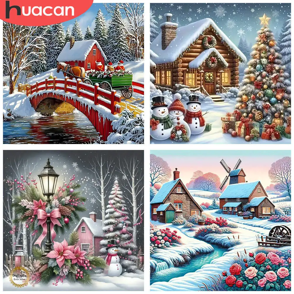 HUACAN 1 قطعة الماس اللوحة الشتاء الثلوج جسر الحصان عربة مشهد قماش 5D DIY الماس التطريز أطقم حجر الراين Craft بها بنفسك الحرفية #1