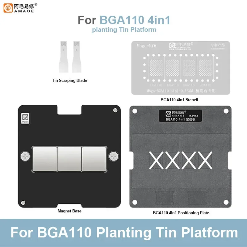 Amaoe pflanz zinn plattform set für bga110 Mbga-MY6 mit magnetischer basis positions platte bga reballing stahlgitter schablone