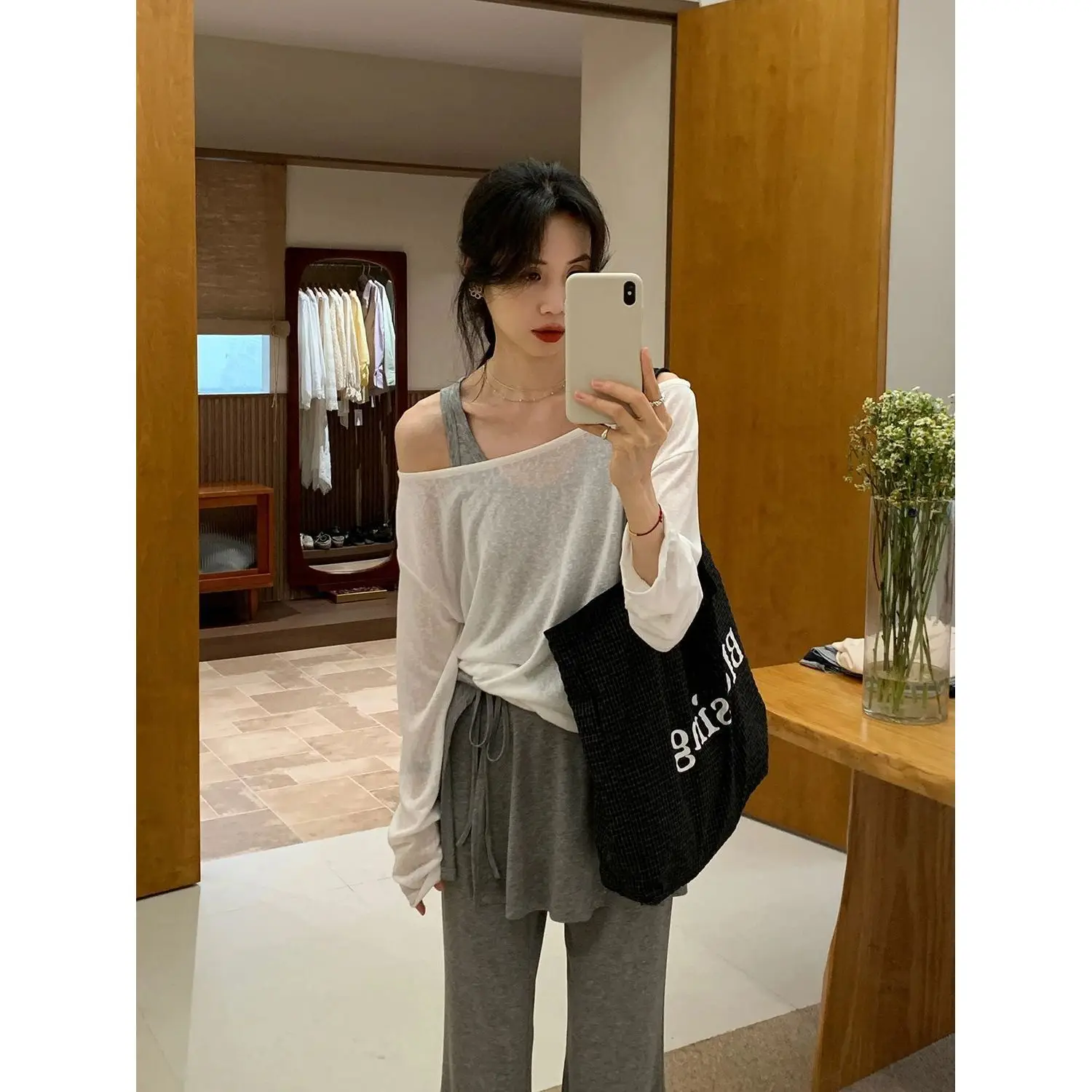 High Waist A-Line Skirt with Belt Design Women's Outerwear Korean Style Breathable Polyester Fiber Slimming Hip Covering