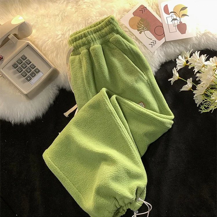 FL Lamb Velvet Women's Loose Fit High Waist Wide Leg Pants Autumn Winter Thiened Warm Casual Sports Trousers Women Korean Sle