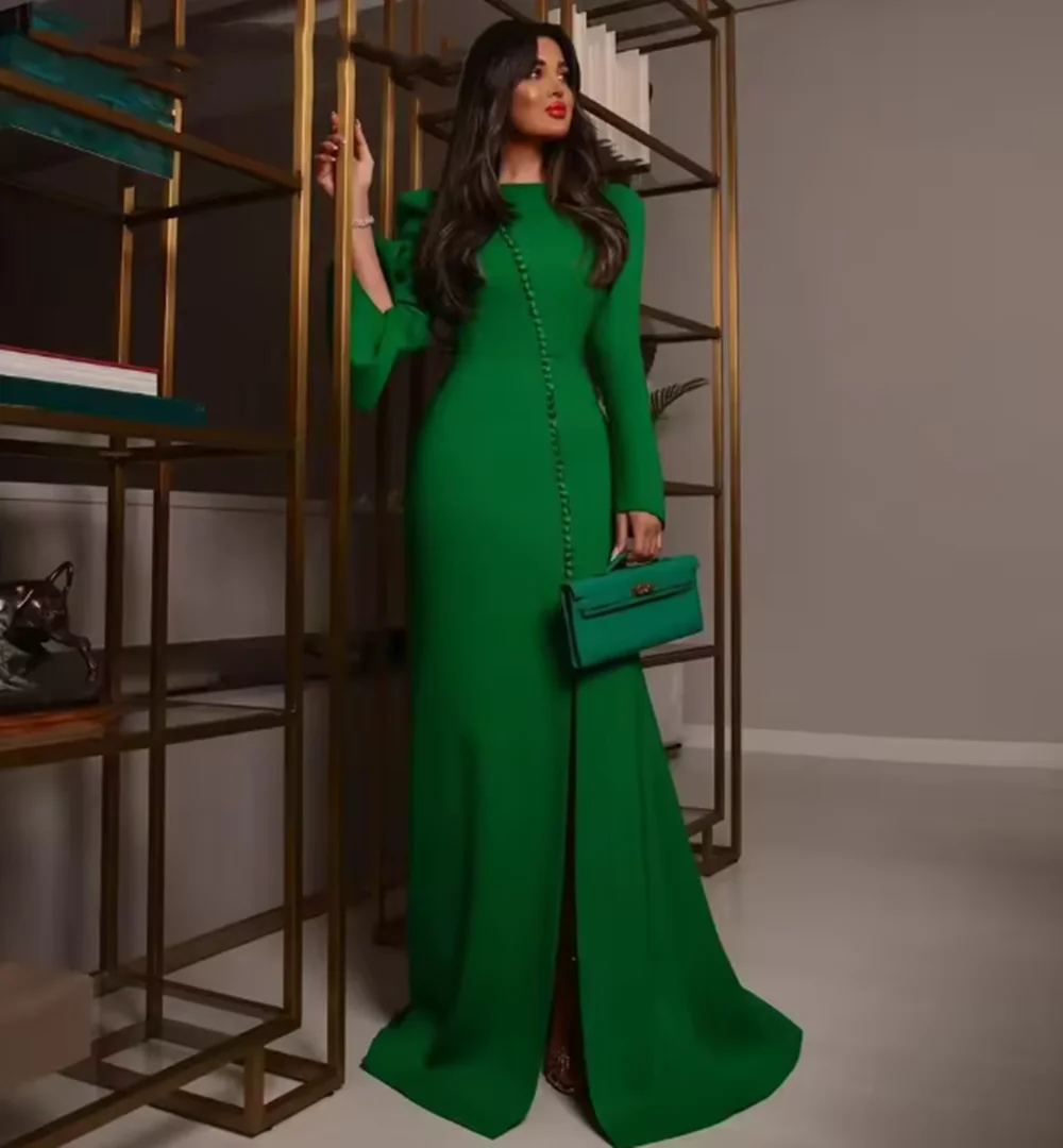 فستان سهرة أنيق بحورية البحر من Fashion Beauty بأكمام طويلة وفتحة عالية وأزرار رداء حفلات مناسبة رسمية 2024 المملكة العربية السعودية #1