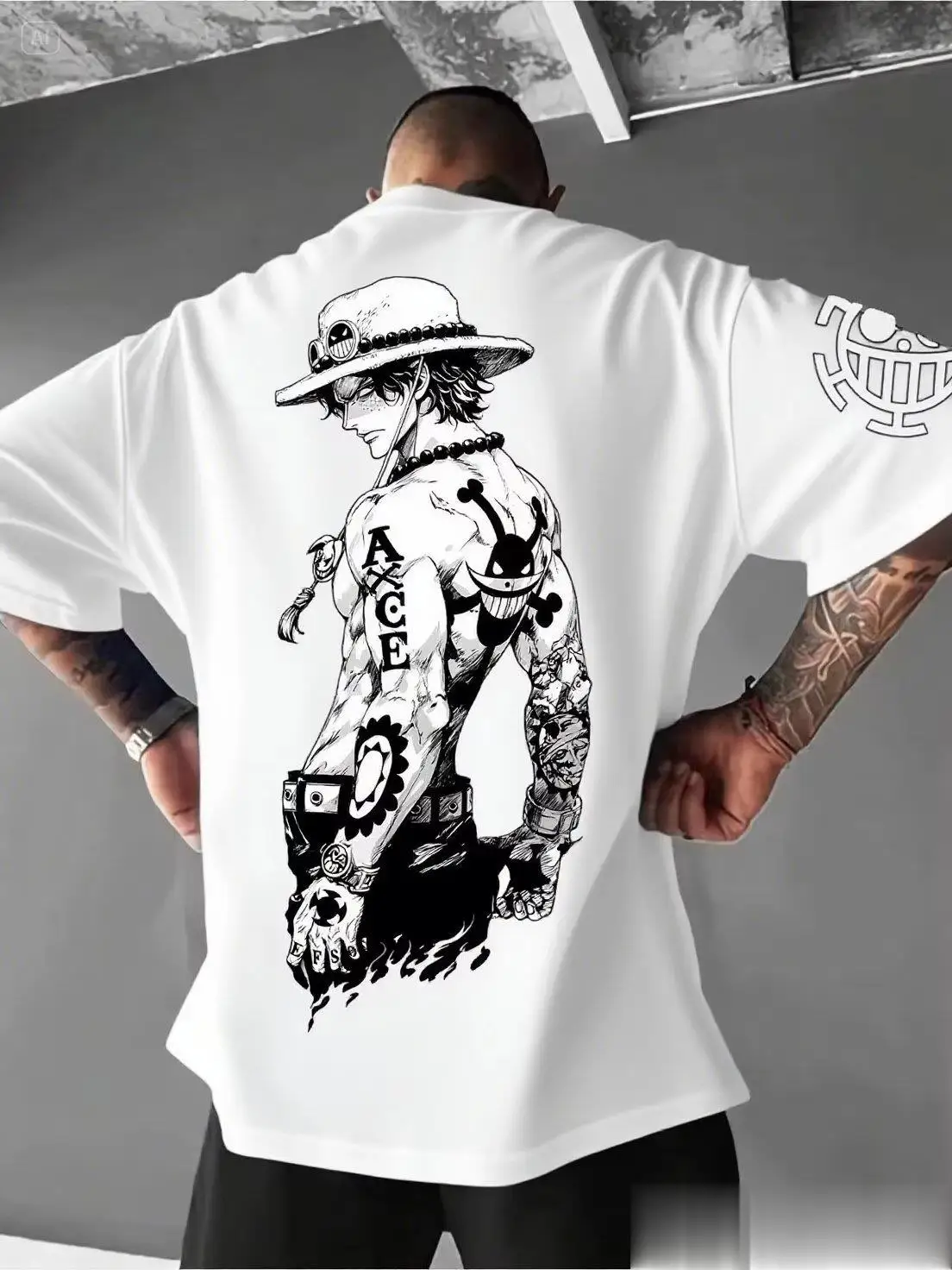 قطعة واحدة لوفي أنيمي تي شيرت الرجال النساء قصيرة الأكمام المحملة خمر كبيرة الحجم Y2k ملابس الصيف رداء علوي غير رسمي الشارع الشهير الكرتون طباعة #5