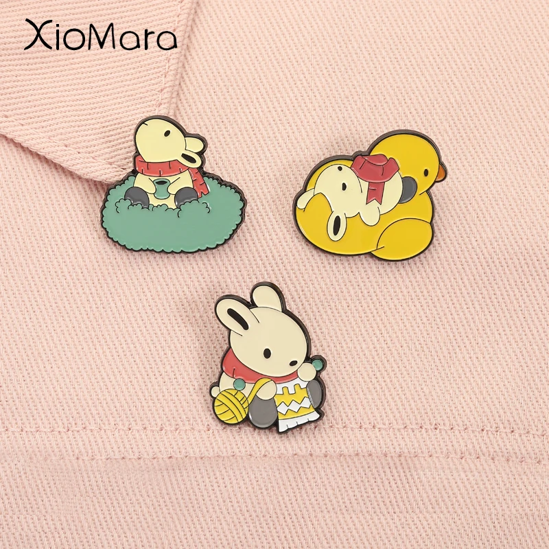 

Tsuki Casual Game Enamel Pin Cute Tsuki Knitting Take a Nap Drinking A Tea Brooches Lapel Badge Jewelry Gifts for Player Friends