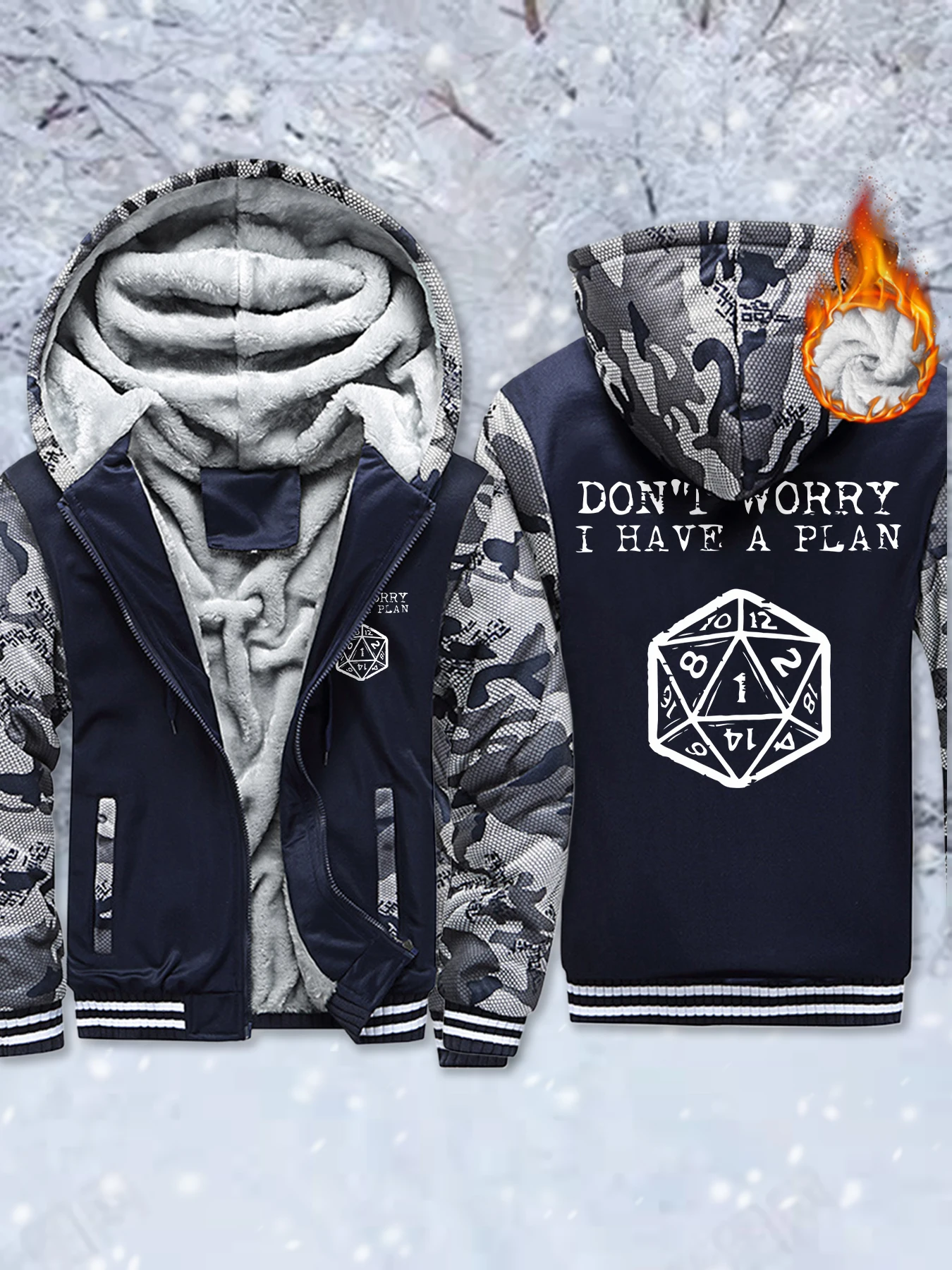 

Don'T Worry I Have A Plan Print Male Fleece Winter Jackets Basics Zip-Up Veste Warm Thicken Hoodie Comfy Soft Streetwear