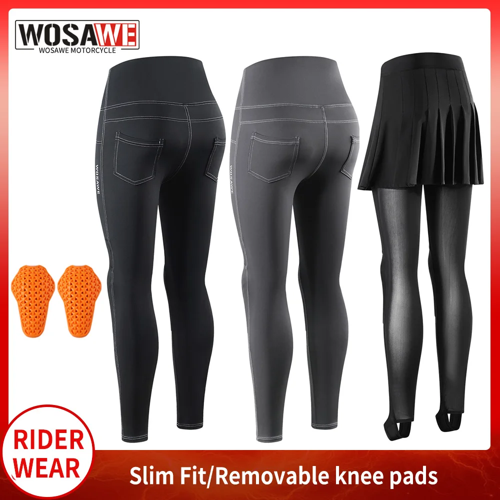

WOSAWE Women Motorcycle Pants Removable Kneepads Ladies Slim Fit Lift Hip Trousers Motocross Racing Leggings with Soft Knee Pads