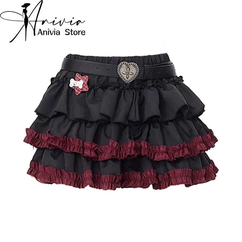 Women\'s Black Gothic A-Line Pleated Skirt Y2k Mini Skirts Harajuku Vintage 90s Aesthetic Kawaii Skirt 2000s Emo Clothes Summer